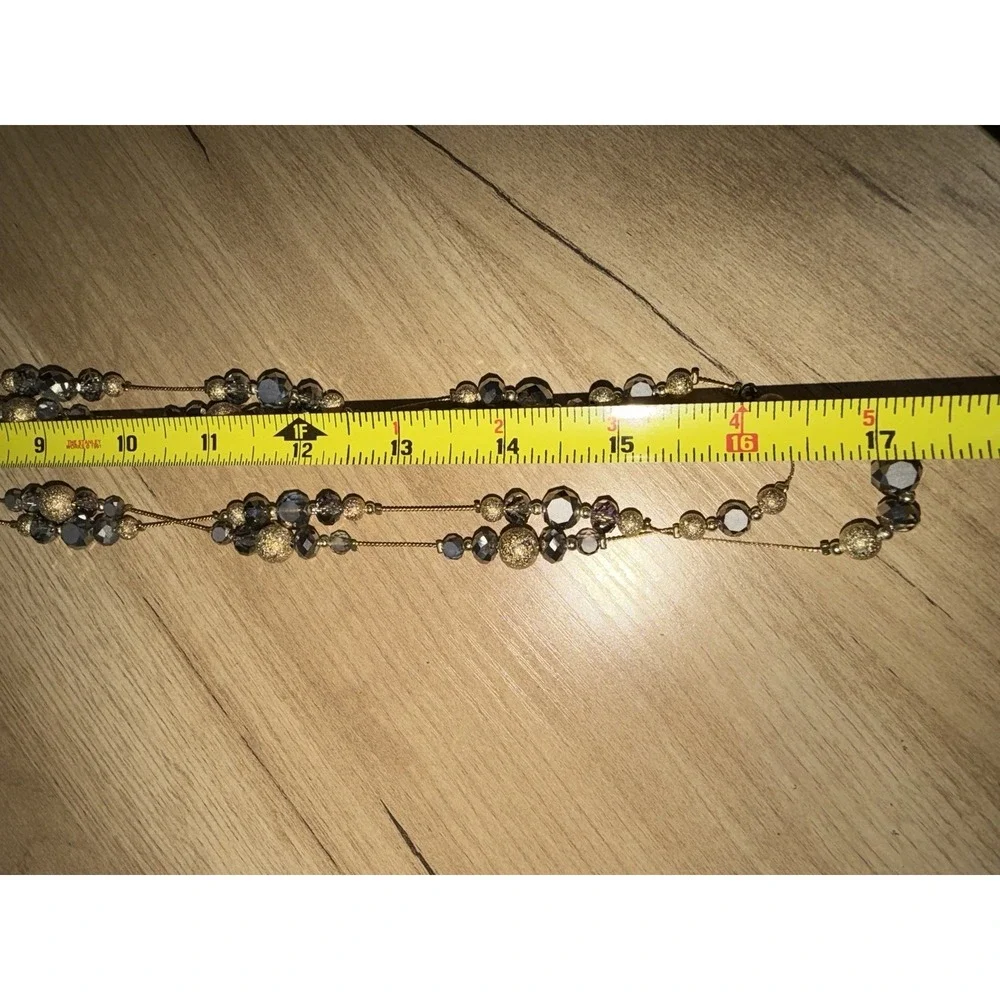 Gold Tone Multi Strand Long Beaded Necklace Smoky Quartz Style Layering